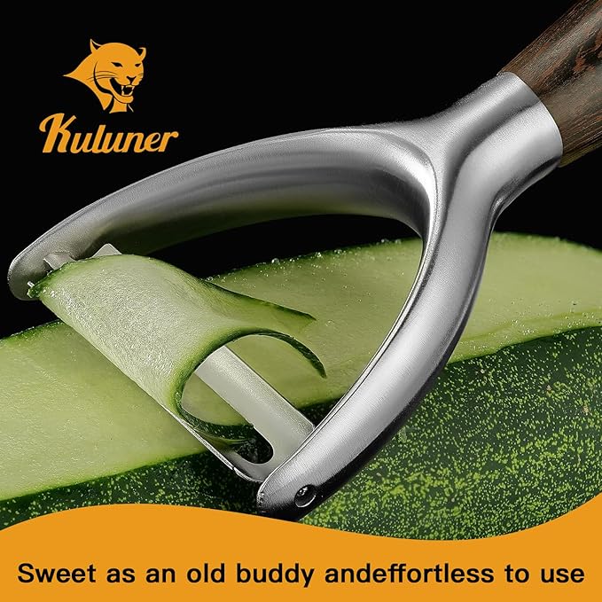 Premium Y Type 304 Stainless Steel Multifunctional Kitchen Peeler Real Wood Handle Ultra Sharp Blade Vegetable Potato Apple(Wenge) - Bloomnest