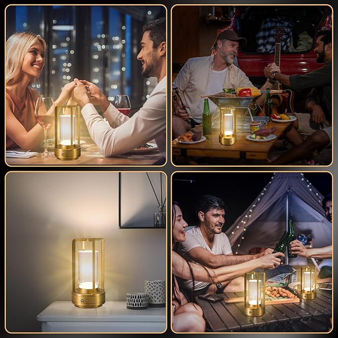 Portable Metal Table Lamp,Cordless Table Lamp, Rechargeable Battery Operated Lights, LED Table Lamps, 3 Color Stepless Dimming Touch, for Bedroom Restaurant Home Outdoor (Golden) - Bloomnest
