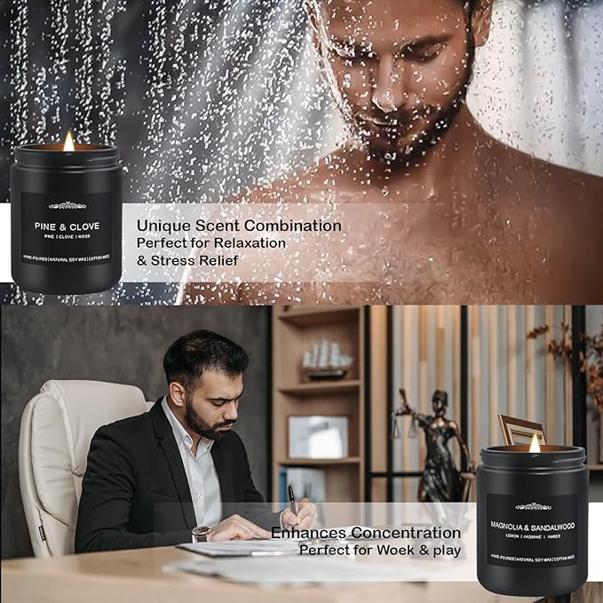 Scented Candle Set, Men Candle Set, Scented Candles for Home, Gifts for Men, 28 oz 200 Hour Burn Time,4 Pack Manly Gifts Soy Candles of Cedar Oakmoss/Pine&Clove/Patchouli/Sandal Wood - Bloomnest