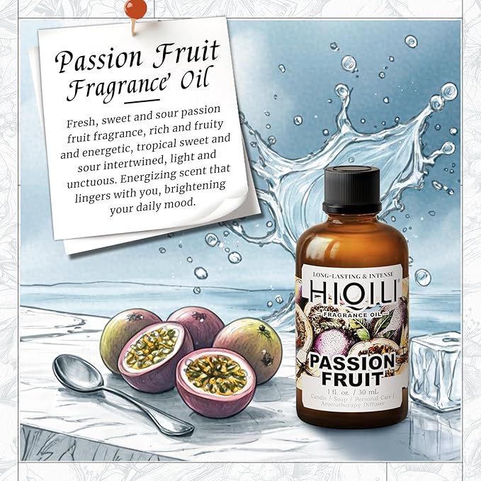 HIQILI Passion Fruit Fragrance Oil for Home Diffuser, Oil Burner, Great for Soap, Candle & Perfume Making, Add to Body Lotion - 1 Fl Oz HIQILI