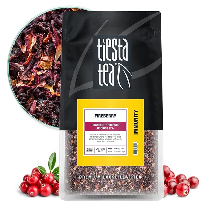 Tiesta Tea - Cranberry Hibiscus Rooibos Tea, Fireberry, Loose Leaf, Herbal Blend with Hibiscus, Cranberry, Currants, Rooibos, Enjoy Hot or Iced, 200 Cups in Resealable Pouch, 16 Ounce - Bloomnest