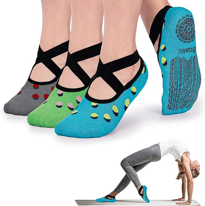 Ozaiic Pilates Socks for Women Non Slip Grip, Yoga Socks with Grippers for Barre, Hospital, Ballet, Dance, Barefoot Workout - Bloomnest