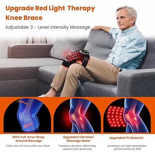 Red Light Therapy Knee Brace with Heated & Vibration Massager for Pain Relief - 660nm/850nm Near Infrared Light Therapy Device, 5000mAh Rechargeable, Adjustable for Knee/Elbow/Shoulder - Bloomnest