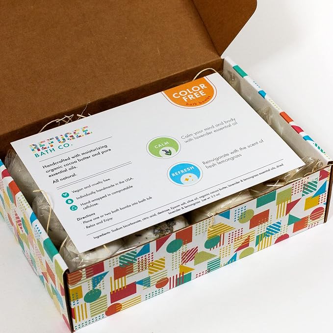 Variety Pack Bath Bombs, Color-Free Calm and Refresh Scents, 2.5 oz, Support Refugee Employment in The USA - Bloomnest