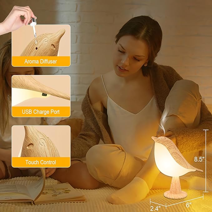 2 Pack Bird Small Desk Lamp, 2600 mAh Dimmer Kids Night Light for Bedroom, Cordless Table Lamp with 3 Color Temperature and Touch Sensor, Rechargeable Bedside lamp, Hummingbird Lamp - Bloomnest