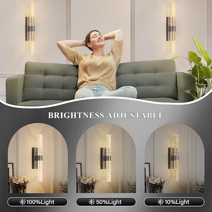 camuucci Battery Operated Black Wall Sconces Set of 2 Rechargeable Battery Powered Wall Light with 12000mAh Indoor Not Hardwired Dimmable Wall Lamp Fixtures for Bedroom Living Room 20.9 Inches - Bloomnest