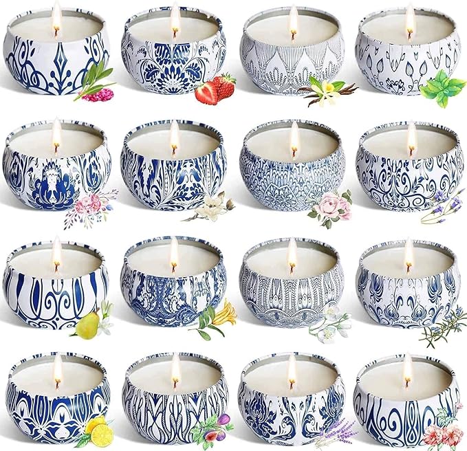 Scented Candles Gifts Set 16 Pack Soy Wax Travel Tin Jar Candles for Home 2.5 OZ for Mom for Christmas, Birthday, Thanksgiving, Mother's Day - Bloomnest