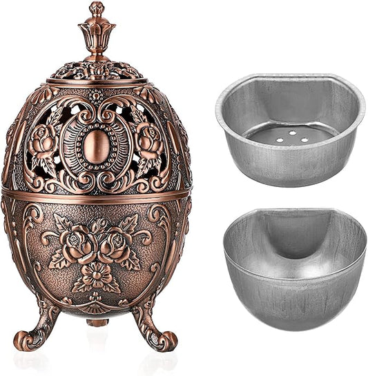 JUXYES Vintage Incense Burner Holder with Removable Ash Catchers, Metal Censer Antique Cone Coil Incense Burner Holder Zinc Alloy Spiritual Aromatherapy Yoga Meditation Gifts Retro Home Decoration - Bloomnest