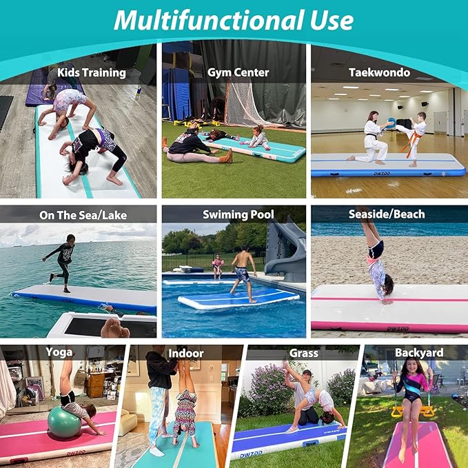 Dwzdd Gymnastics Air Mat 10ft/13ft/16ft/20ft Tumbling Mat Inflatable Gymnastics Tumble Track for Home/Gym/Training/Cheerleading/Water with Electric Pump