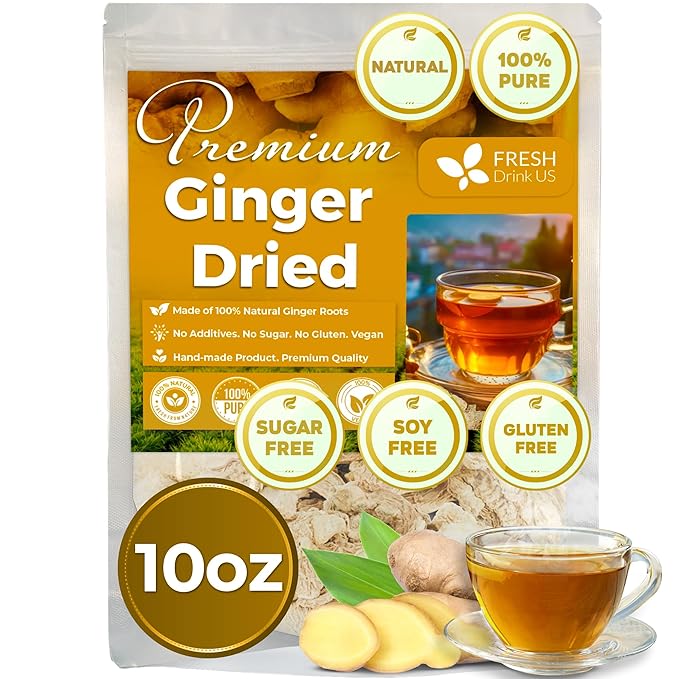 FreshDrinkUS, Premium 10oz Natural Ginger Roots, Cut and Sifted, 100% Natural & Pure from Ginger Roots, Ginger Tea, Ginger Loose Herbal Tea, No Additives, No Caffeine, Vegan - Bloomnest