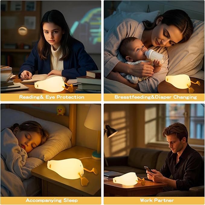 Lying Flat Duck Silicone Night Light, Cute Ducky Lamp with Gifts,Squishy Animal Nursery Nightlight, Dimmable/Rechargeable Portable Bedside Touch Lamp for Breastfeeding,Baby Adults Kids Room Decor - Bloomnest