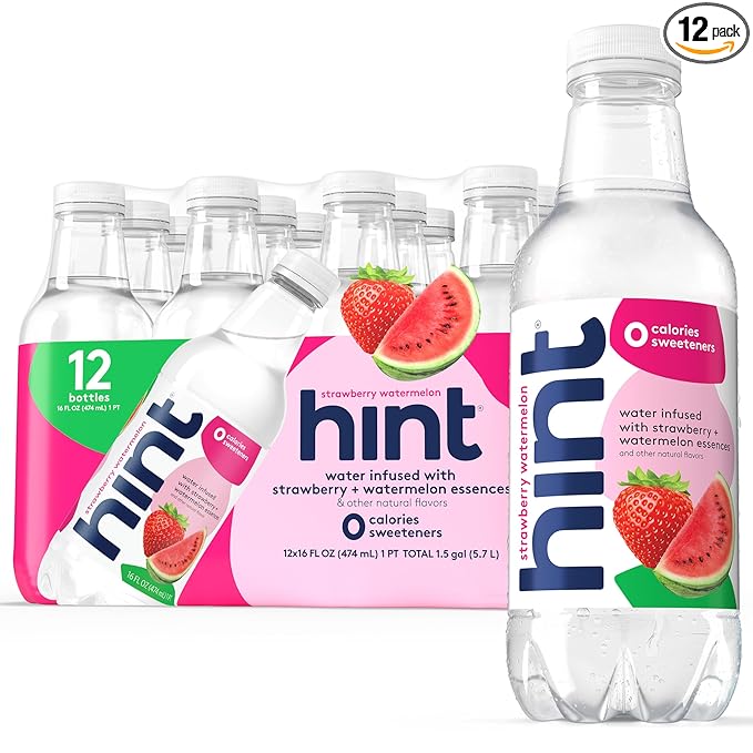 Hint Fruit-Infused Bottled Water, Strawberry Watermelon - Sugar Free Flavored Water with Zero Calories, Naturally Flavored, and No Artificial Sweeteners - 16 Fl Oz (Pack of 12) - Bloomnest