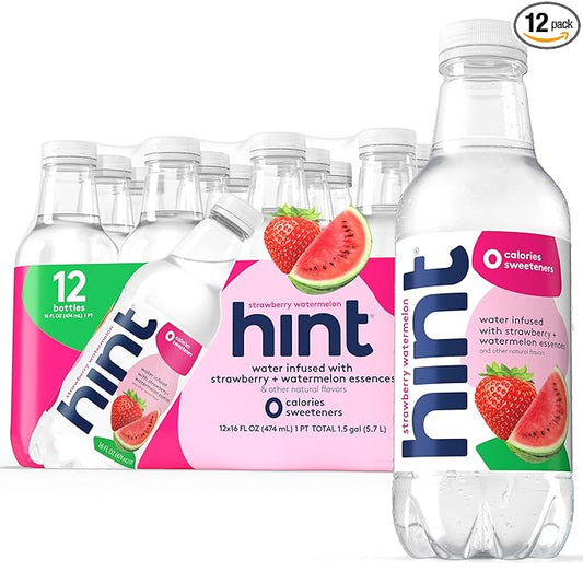 Hint Fruit-Infused Bottled Water, Strawberry Watermelon - Sugar Free Flavored Water with Zero Calories, Naturally Flavored, and No Artificial Sweeteners - 16 Fl Oz (Pack of 12) - Bloomnest