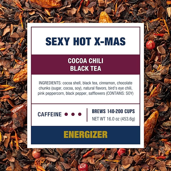Tiesta Tea - Sexy Hot Christmas, Loose Leaf, Cocoa Chili Black Tea, Premium Blend, High Caffeinated Spicy Black, Make Hot or Iced Tea & Brews Up to 200 Cups, 16oz Resealable Bulk Pouch - Bloomnest