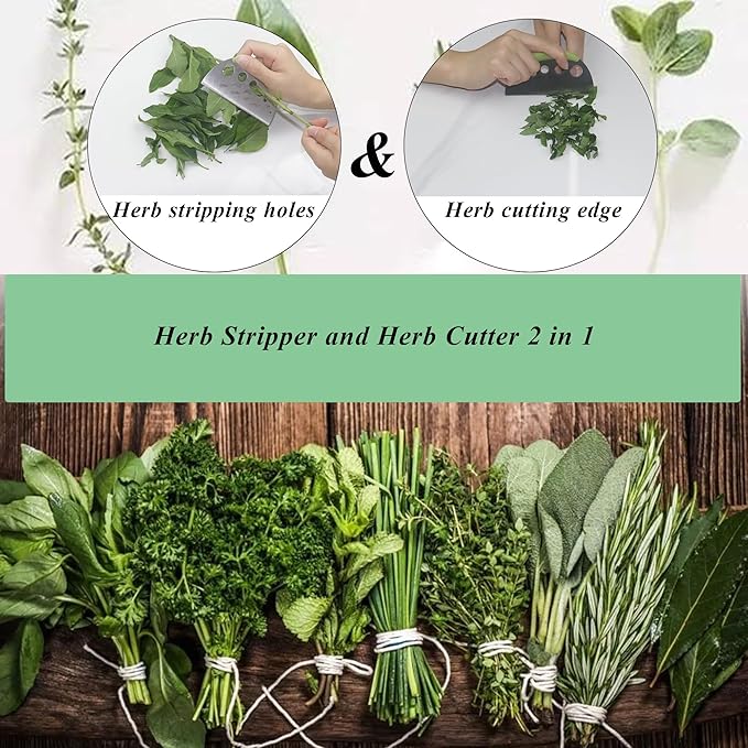 Herb Stripper and Herb Cutter 2 in 1,Herb Stripping Tool Herb Chopper Cilantro Chopper Best Kitchen Gadgets Presents for RV Owners Campers Chefs and Cooking Lovers,1PCS,Green,Stainless Steel,LXLVOUEG - Bloomnest