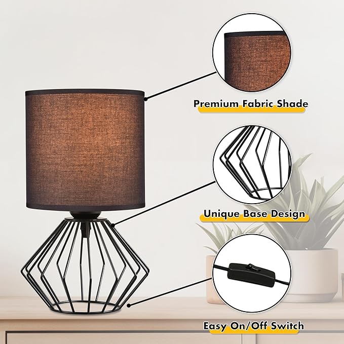 Hamilyeah Bedside Lamp, Farmhouse Table Lamps with Fabric Shade, Black Lamps for Night Stands with On/Off Switch, Modern Simple Desk Lamps for Bedroom, Living Room - Bloomnest