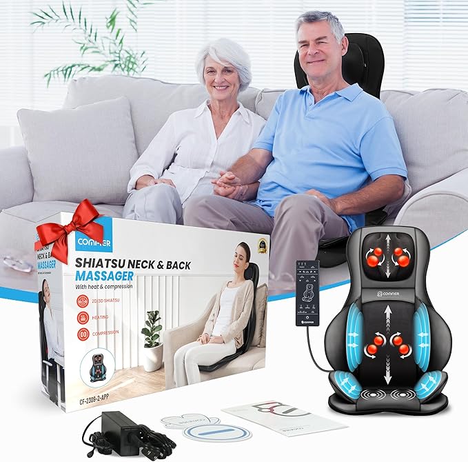 COMFIER Shiatsu Neck Back Massager with Heat,2D/3D Massage Chair Pad with App Control,Deep Tissue Kneading Massage Chair Pad with Compression,Chair Massager for Full Body,Gifts for Mom,Dad, Black - Bloomnest