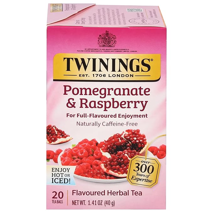 Twinings Pomegranate & Raspberry Herbal Tea Individually Wrapped Bags, 20 Count (Pack of 1), Naturally Caffeine-Free, Enjoy Hot or Iced, 20 Teabags - Bloomnest