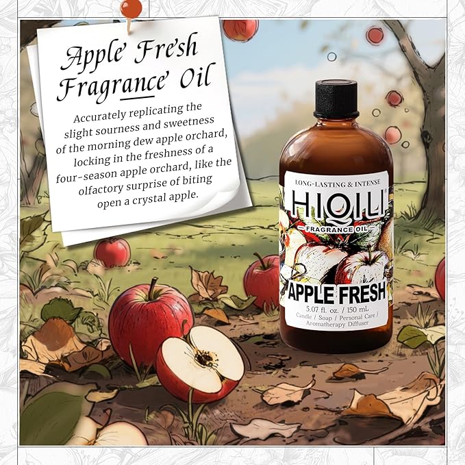 HIQILI Apple Fresh Fragrance Oil for Home Diffuser, Candles, Soaps, Bath Bombs & Perfume Making, Long-Lasting Fruity Scent - 5.07 Fl Oz HIQILI