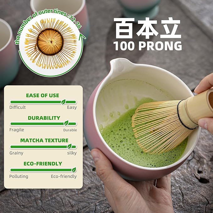 TEANAGOO Matcha Whisk Set Pink,Ceremony Matcha Set Kit Grident Pink,Matcha Tea Set for Making Breakfast/Latte,7 Pcs Matcha Whisk Set and Bowl with All Accessories,Gift for Family/Friend - Bloomnest