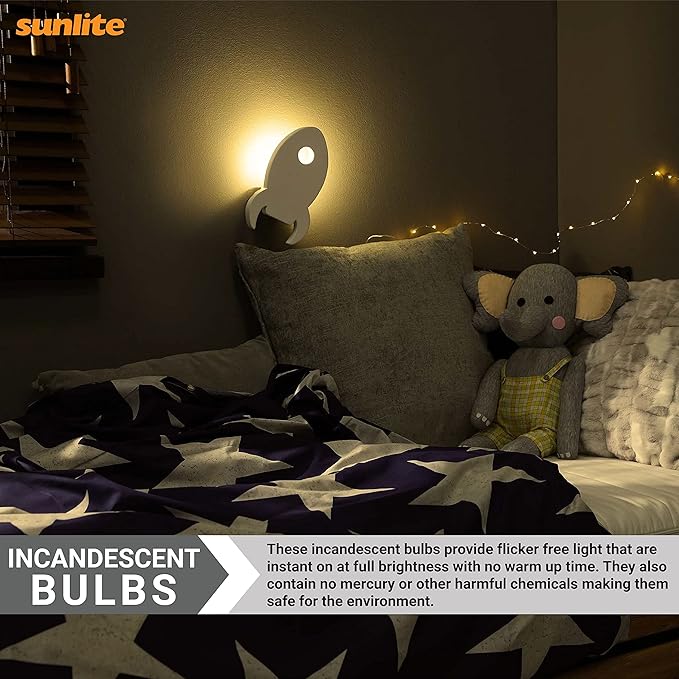 Sunlite 01061 7C7 Incandescent Bulb, 7 Watt, Candelabra E12 Base, C7 Small Night Light, Colored Bulb, Yellow, 12 Count - Bloomnest