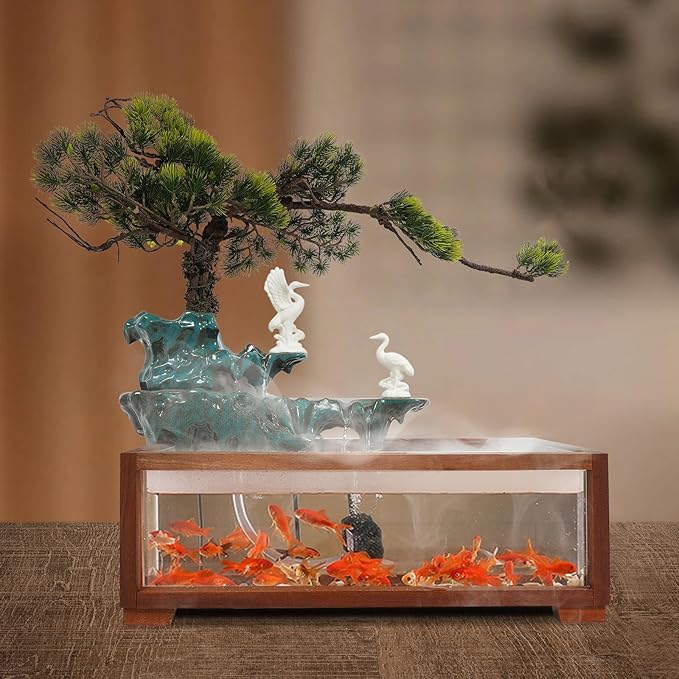 Indoor Relaxation Tabletop Fountain and Waterfall,Tabletop Water Fountains with Fish Tank& LED Light for Home Office - Bloomnest