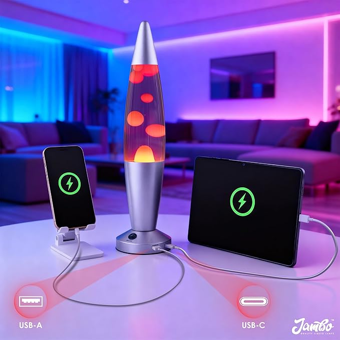 JAMBO 16" Beautiful Liquid Motion Lamp with USB -Purple with Yellow/Orange Wax for Adults, Teens and Kids, Magma Lamp, Home Decor Living Room Office Bedroom, Relaxing Night Light Nightlight - Bloomnest