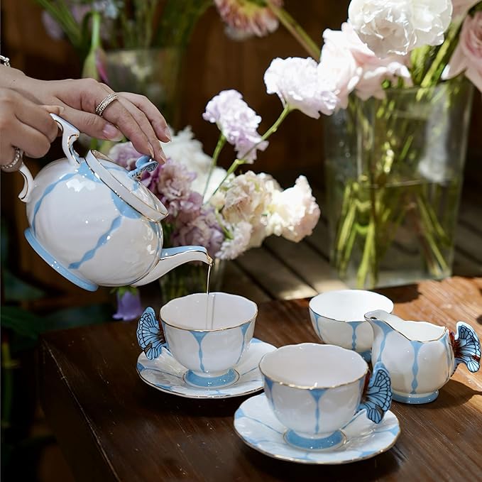 Aynsley Butterfly Fine Bone China Teapot 600ml Blue