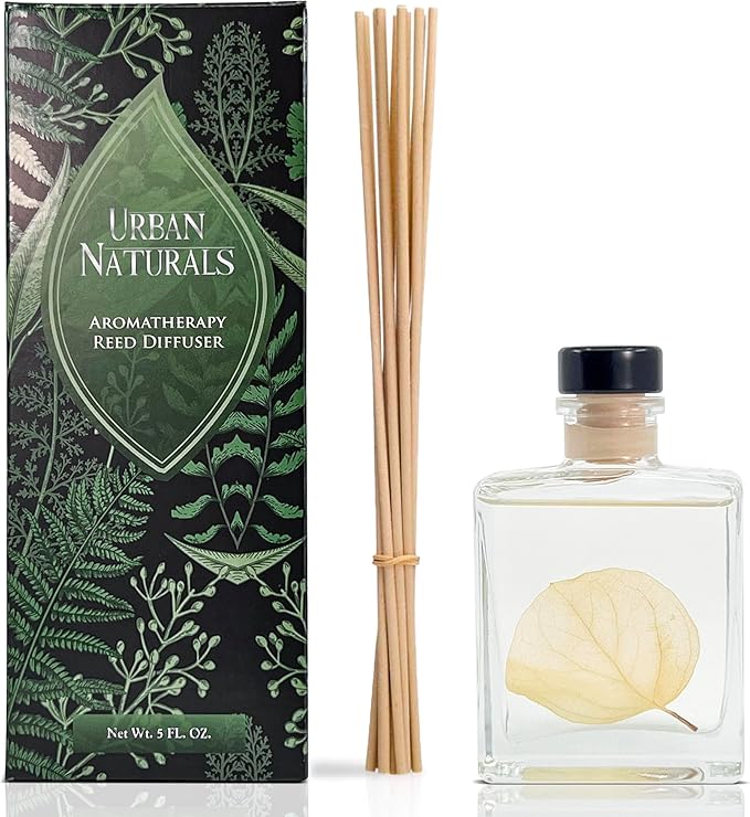 Urban Naturals Winter Eucalyptus Reed Diffuser Gift Set – Crisp Eucalyptus, Mint, Spruce, Cedar, Amber, Virginian Cedarwood – Sleek Rectangular Refillable Glass Bottle – Made in The USA UrbanNaturals