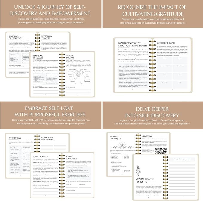 FINDING BALANCE Mental Health Journal – 6-Month Daily Journal with Prompts for Mindfulness, Self-Care & Healing – Anxiety & Depression Relief – Beige Spiral - Bloomnest
