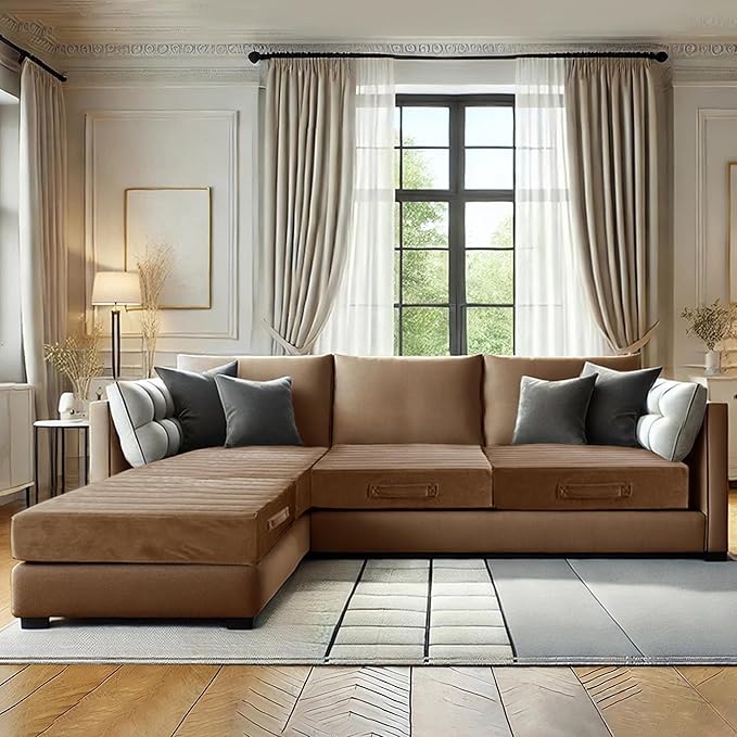 Codi Thick Replacement Couch Cushions 2 Sets, Upholstery Foam with Washable Covers for Sofa Cushion Chair Meditation - 24 × 24 × 5 Inch, High Density Foam, Coffee