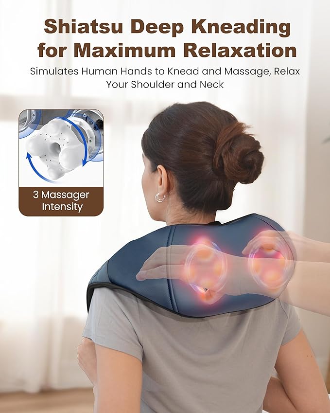 Beleduc Cordless Neck Massager for Pain Relief Deep Tissue, Shiatsu Neck and Back Massager with Heat, Portable Kneading Shoulder Massager, Gifts for Men Women Dad Mom