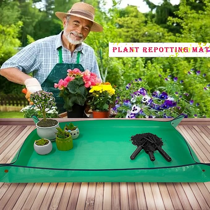 BIUWING Extra Large Plant Repotting Mat,Thickened Waterproof for Indoor Plant Transplanting and Mess Control,Foldable Succulent Portable Gardening Mat (43'*30',Green) - Bloomnest
