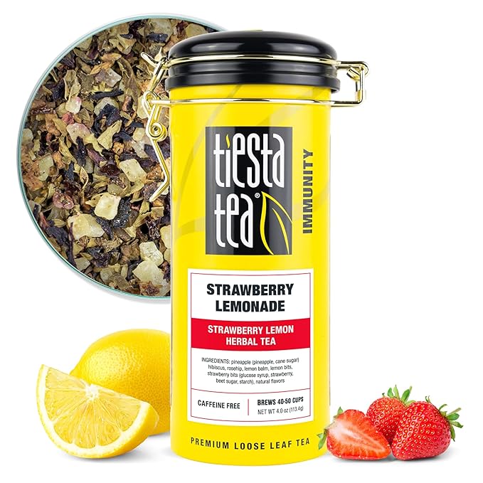 Tiesta Tea - Strawberry Lemonade, Loose Leaf, Strawberry Lemon Herbal Tea, Premium Non-Caffeinated Fruit Blend, Make Hot or Iced, Brews Up to 50 Cups, 4 Ounce Refillable Tin - Bloomnest