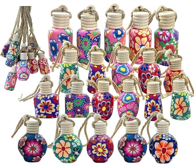 20Pcs 15ml Glass Car Diffuser Bottles Empty Bulk,Hanging Car Diffusers for Essential Oils,Refillable Car Air Freshener for Fragrance Perfume Aromatherapy with Flowers Women Home Decor,Color Random - Bloomnest