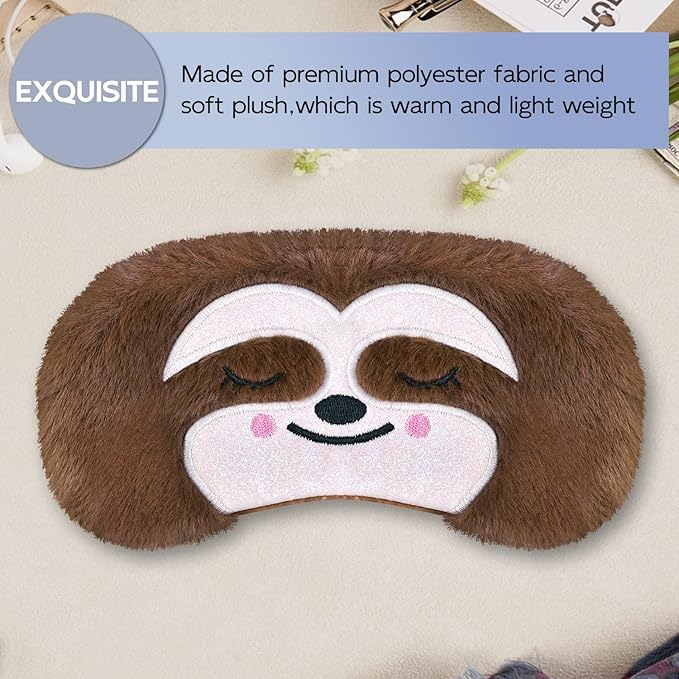 Cute Sleep Masks Cartoon Animal Eye Mask Plush Sleeping Mask & Travel Blindfold - Funny Novelty Eye Shade for Kids, Girls & Adults (Brown Sloth) - Bloomnest