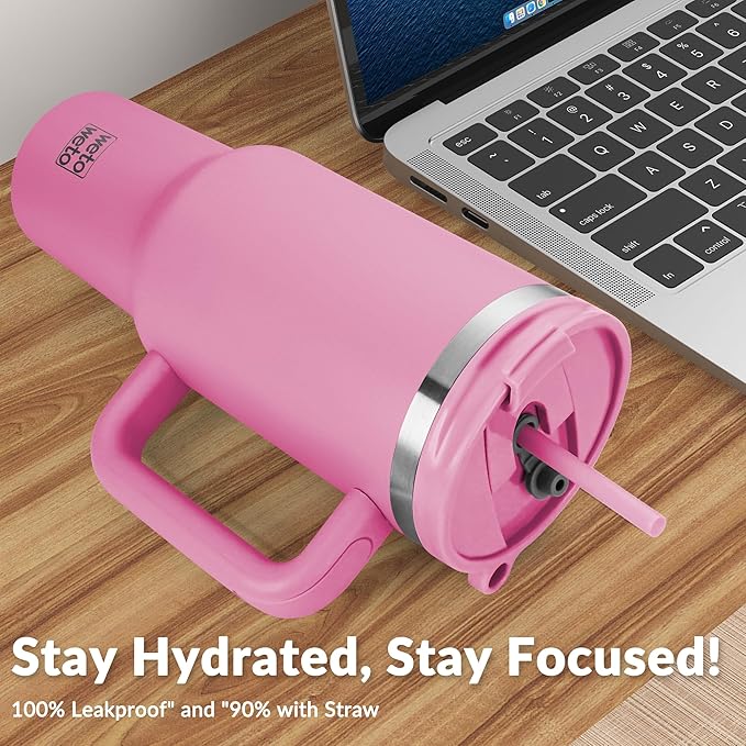WETOWETO 40oz Tumbler with Handle and Lid | 100% Leakproof Insulated Stainless Steel Travel Mug | Keeps Cold 34Hrs/Hot 10Hrs | Dishwasher Safe, Fits Car Cup Holder (Lilac Color) - Bloomnest