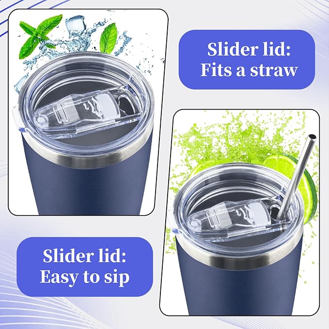 40 oz Tumbler with Lids and Straws Double Wall Vacuum Insulated Tumbler Cup,Stainless Steel Leak-proof Thermal Tumbler Powder Coated Travel Coffee Mug for Cold and Hot Drinks,Navy Blue - Bloomnest