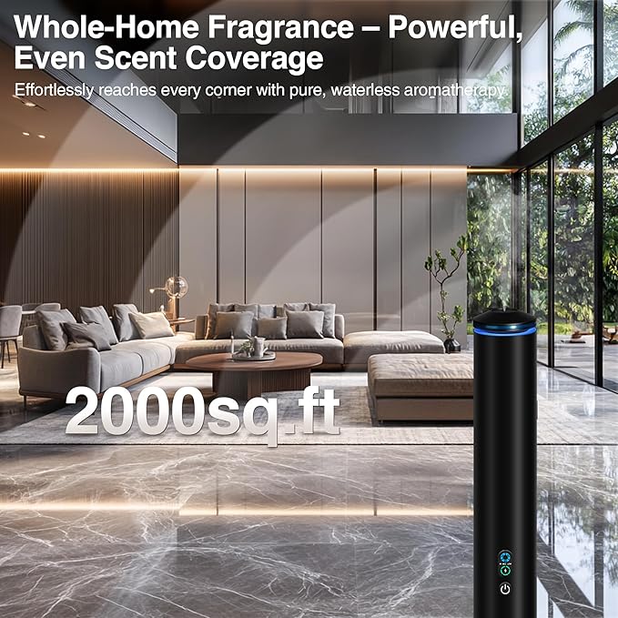 Waterless Scent Diffuser Starter Kit - 2000 Sq Ft Coverage, Luxury Hotel Scent Diffuser, Diffusers for Essential Oils Large Room, Included 5 Scent Oils, Remote Control, Black, 40In - Bloomnest