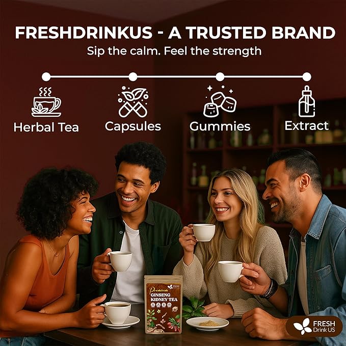 FreshDrinkUS, Ginseng 6 Treasures Kidney Tea, 30 Packs Of Super Kidney Cleanse Detox Tea For Men & Women, 100% Natural Roots & Berries | Caffeine-Free | Adaptogenic Blend for Energy, Wellness & Vitality Support - Bloomnest