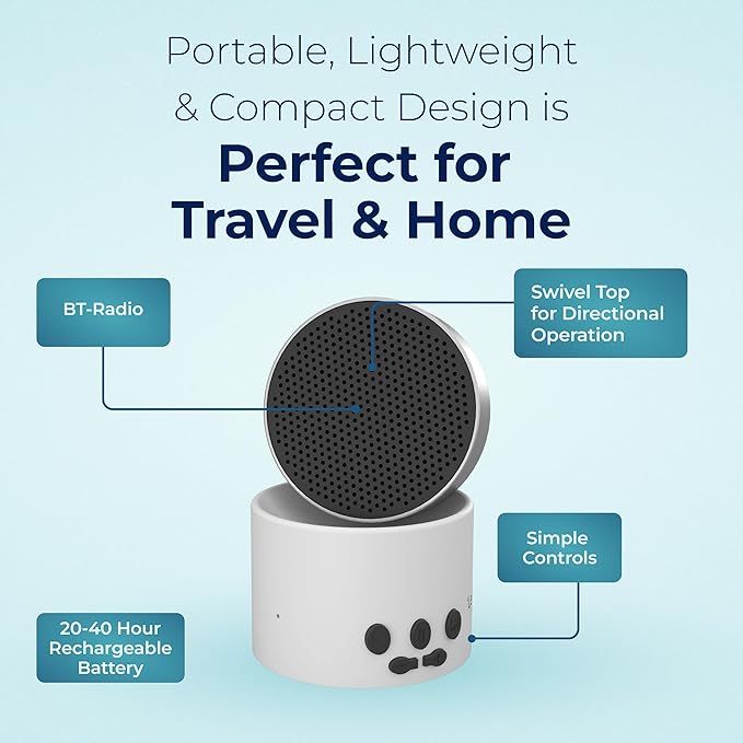 Adaptive Sound Technologies LectroFan Micro 2 - Portable Bluetooth Speaker & White Noise Machine - Compact Sound Machine for Travel - 11 Non-Looping Sounds for Sleep Support - White - Bloomnest