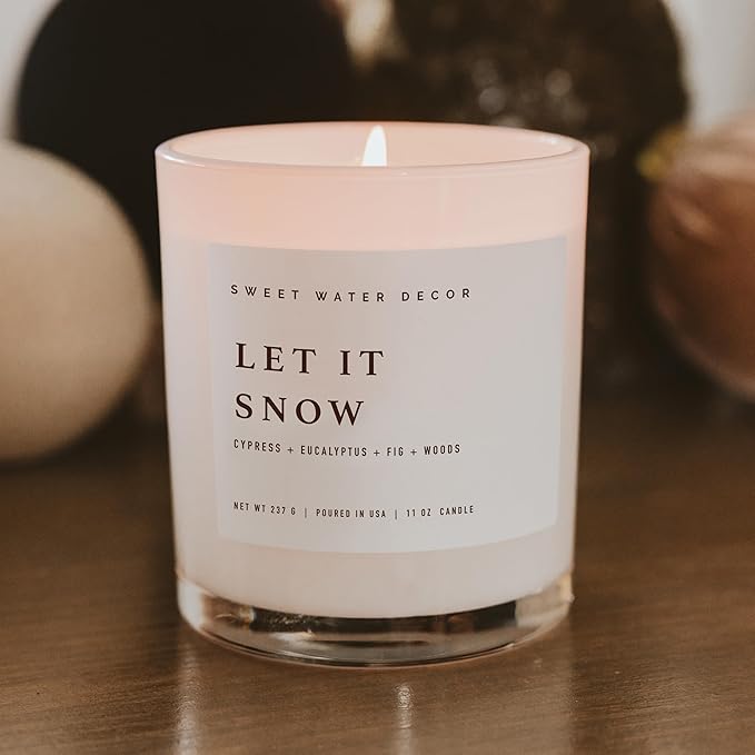 Sweet Water Decor Let it Snow Christmas Scented Candles - Christmas Stocking Stuffers Soy Candles with Cypress Scent - Christmas Candles with 50 Hours Burn Time - 11Oz Wood Lid White Jar Wax Candles - Bloomnest