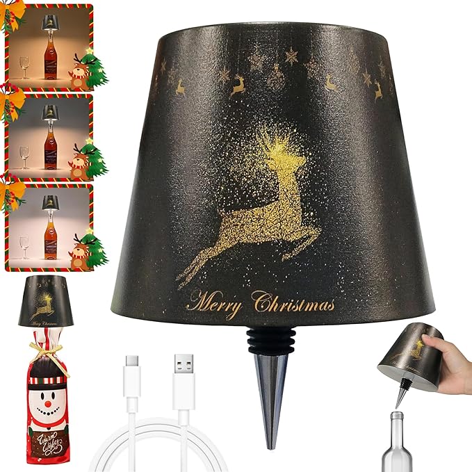 Wireless Bottle Lamp-Christmas Wine Bottle Lights with Touch Dimming,3 Color Temperatures Table Lamps, 2025 New Rechargeable LED Lamp Shade for Home, Bar, Restaurants and Outdoor Use - Bloomnest