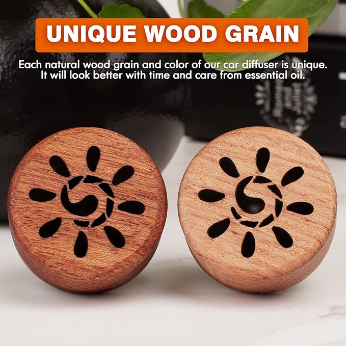 Essential Oil Car Diffuser, 2 PCS Sunshine Car Aromatherapy Sun Wood Diffuser with Vent Clip - Bloomnest