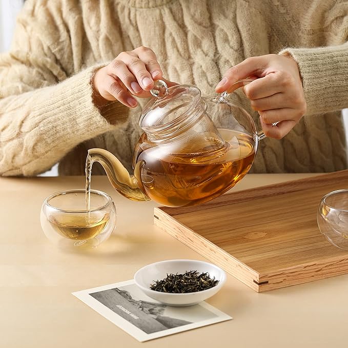 CNGLASS Glass Teapot Stovetop Safe,Clear Teapot with Removable Infuser 20.3 oz,Loose Leaf and Blooming Tea Maker - Bloomnest