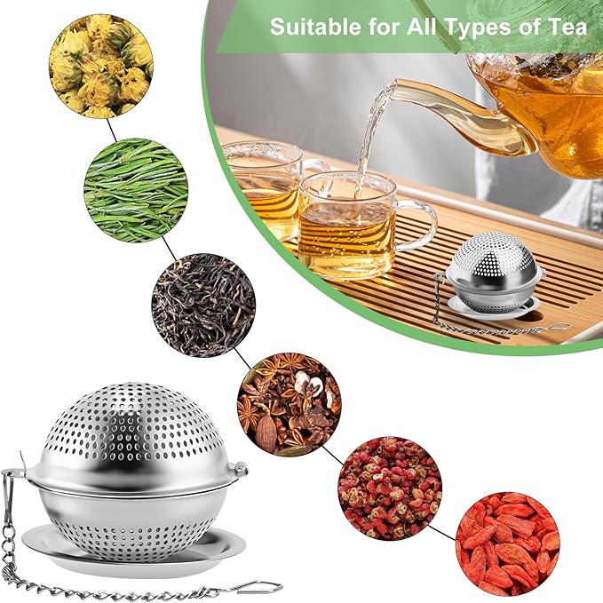 Numola 2Pcs Tea Ball Infuser - Locking Clasp Tea Strainer with Chain, Food Grade 304 Stainless Steel Loose Leaf Tea Steeper for Herbal/Green/Black Tea - Reusable Tea Infuser for Home, Office & Travel - Bloomnest