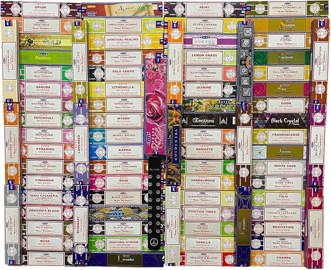 Satya Incense Sticks Variety Pack of 12 Randomly Selected Fragrances and Incense Stick Holder Bundle Total 180 Sticks TRUMIRI