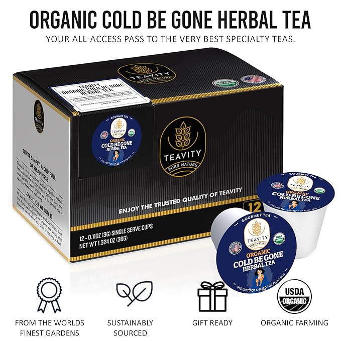 Organic Rooibos Tea Pods for Keurig with Lemon, Mint, Licorice - Unsweetened Decaf Tea for K Cup Brewing - Cold Be Gone by Teavity (12 Tea Pods) - Bloomnest
