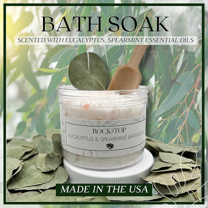 USA MADE | Eucalyptus Spearmint Spa Gift Baskets for Women. 6 Cold & Stress Self Care Gifts, Aromatherapy Epsom Salt Bath Soak, Bath Soap, Bath Bombs (Truffle), Bath Salts Gift Basket. - Bloomnest