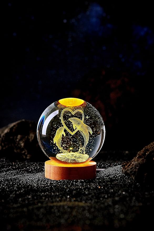 Dolphin Crystal Ball Lamp,3D 3.15 inch K9 Crystal Ball Night Light with Wooden Base Lamp for Room,Dolphin Light Gift,16 Colors Change with Remote Control (D) - Bloomnest